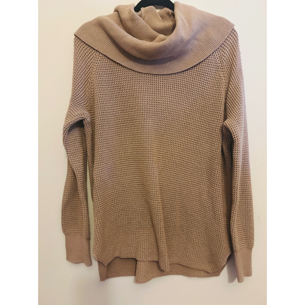 Michael Kors Cowl Neck Sweater Womens XL Tan Excellent Chunky Waffle Knit Slit